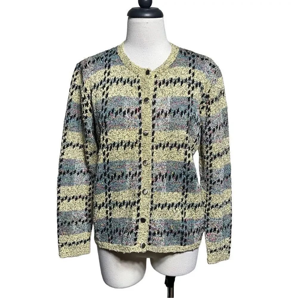 South Cotton Vintage Heavy Hand Knit Cardigan Sweater Button Up Small